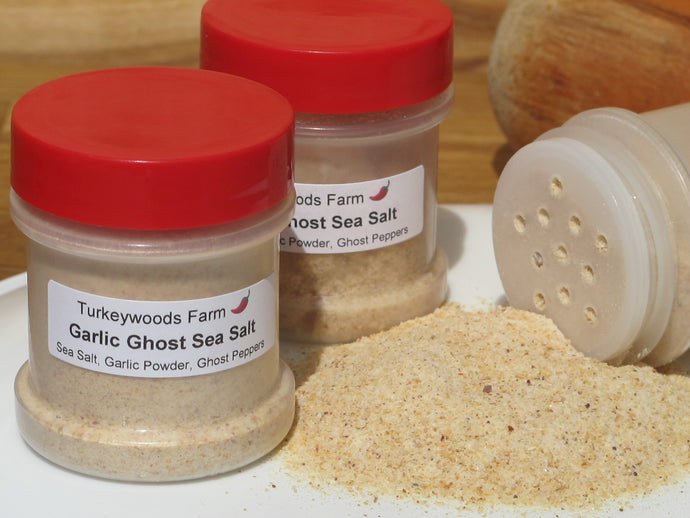Garlic-Ghost Sea Salt, 1.5 oz by weight (2 oz plastic jar)